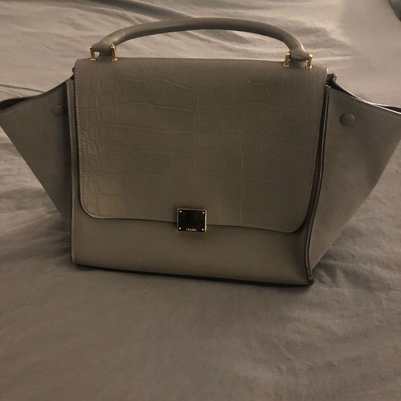 Celine Croc Stamped Leather/Suede Med. Trapeze Bag - Picture 1 of 4
